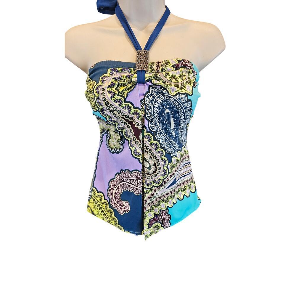 Tara Grinna Swimwear Paisley Strapless One Piece Overlay Flap Size 6